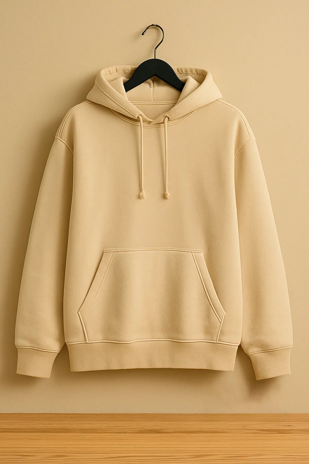 Cream Plain Cotton Hoodie For Unisex - 350GSM Anti-Fade Fabric