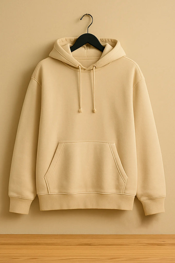 Cream Plain Cotton Hoodie For Unisex - 350GSM Anti-Fade Fabric