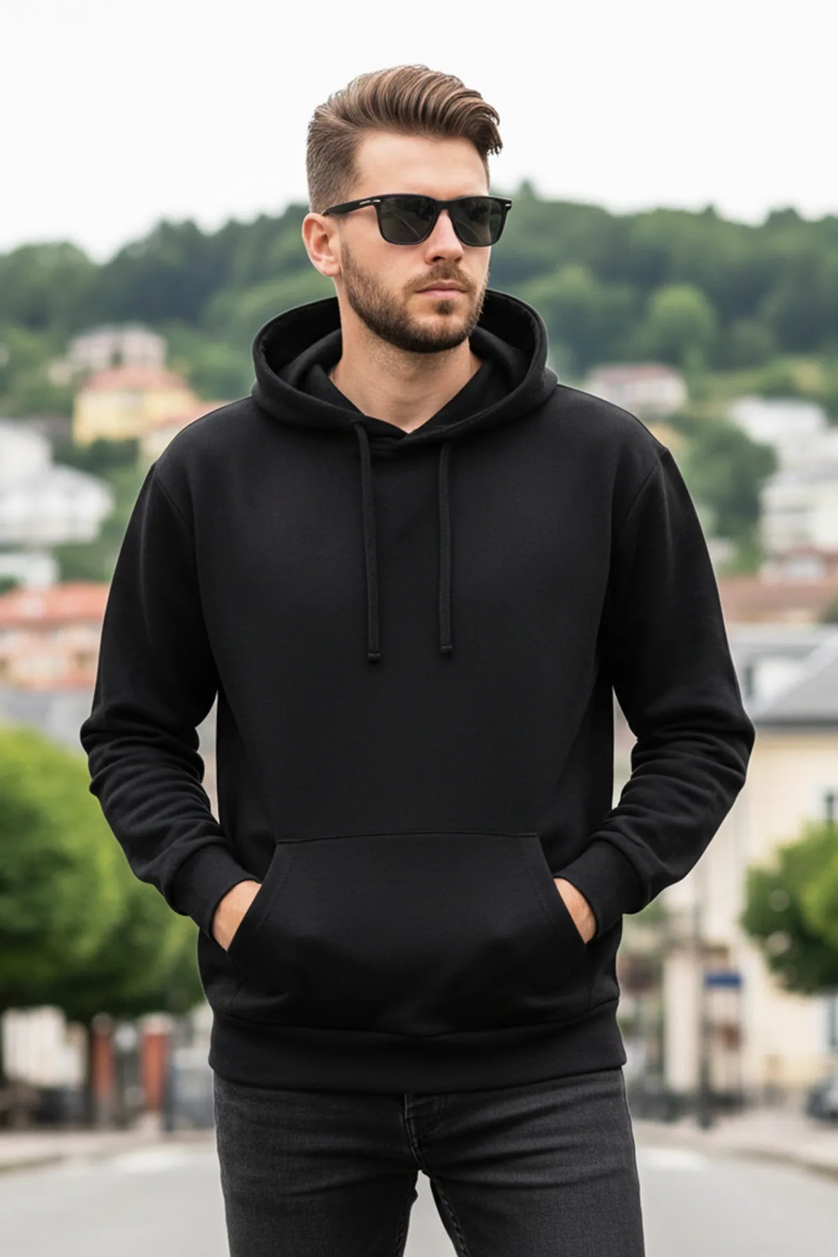 Black Plain Cotton Hoodie For Unisex - 350GSM Anti-Fade Fabric