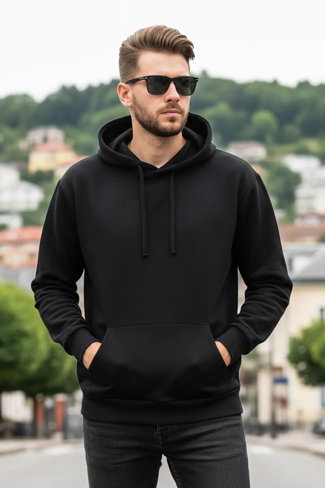 Black Plain Cotton Hoodie For Unisex - 350GSM Anti-Fade Fabric