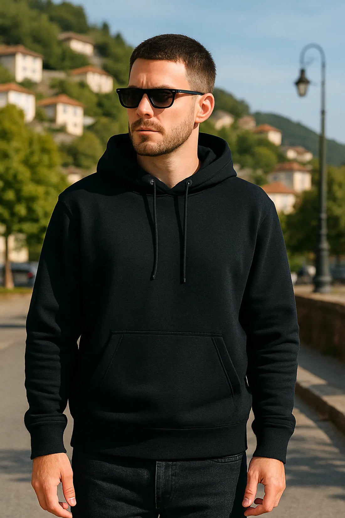 Black Plain Cotton Hoodie For Unisex - 350GSM Anti-Fade Fabric
