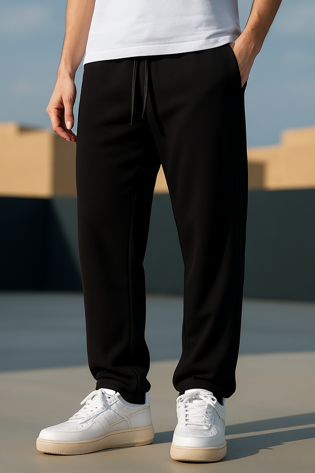 Black Cotton Unisex Straight Fit Jogger Pants