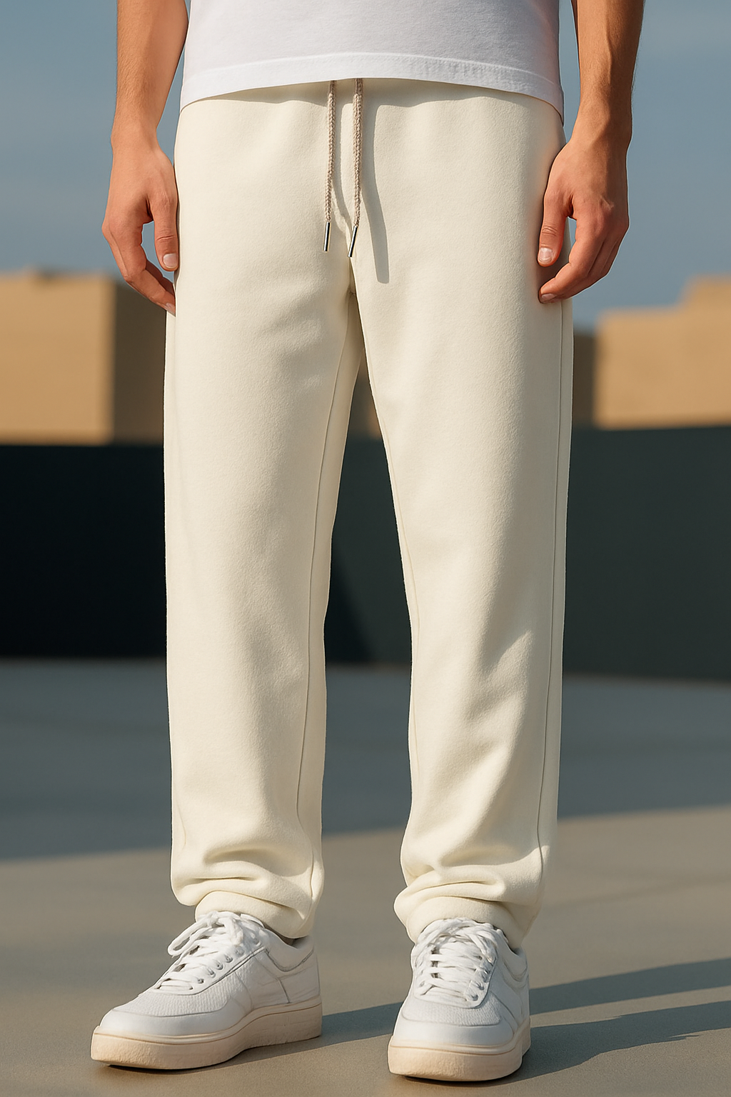 Off White Cotton Unisex Straight Fit Jogger Pants