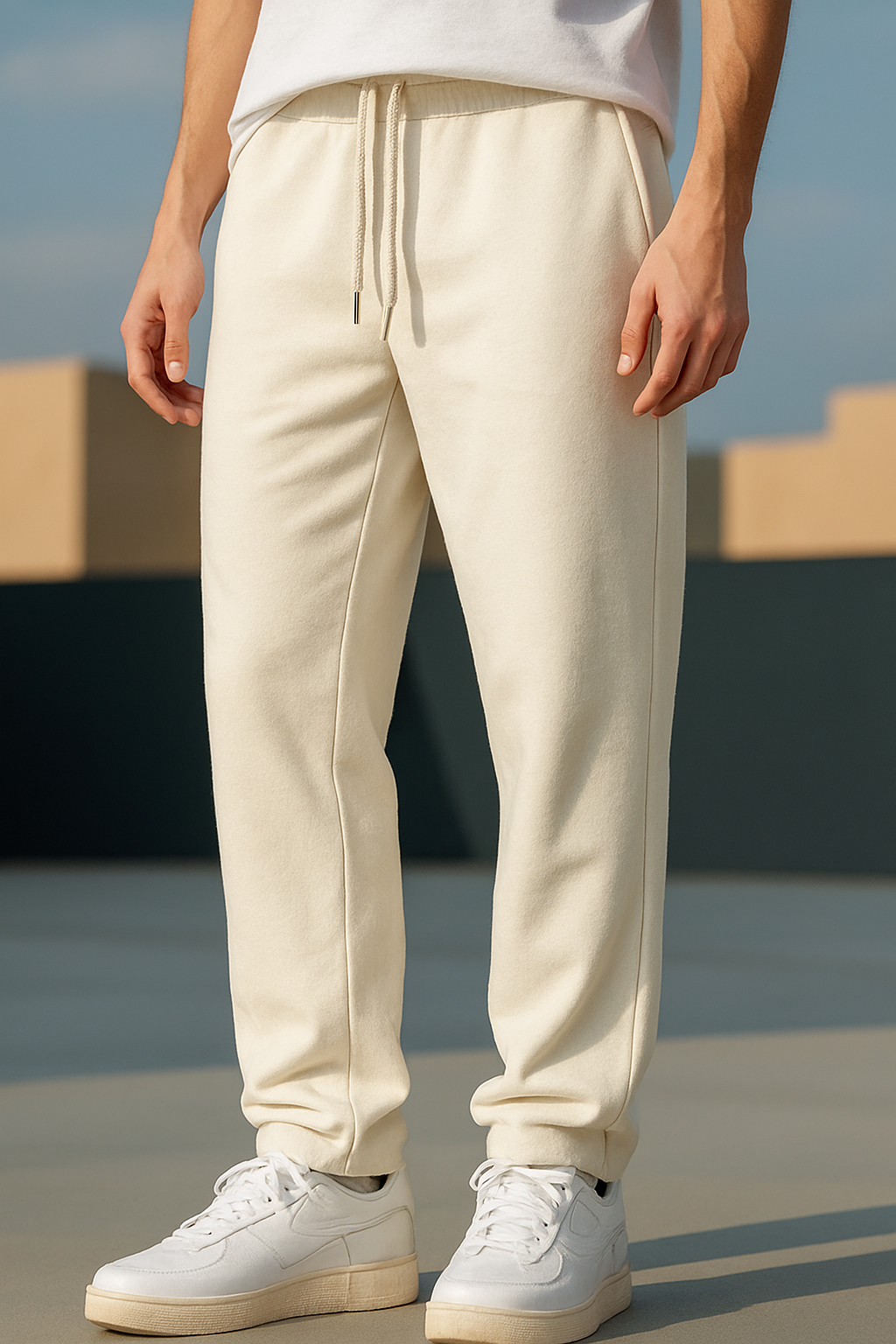 Off White Cotton Unisex Straight Fit Jogger Pants