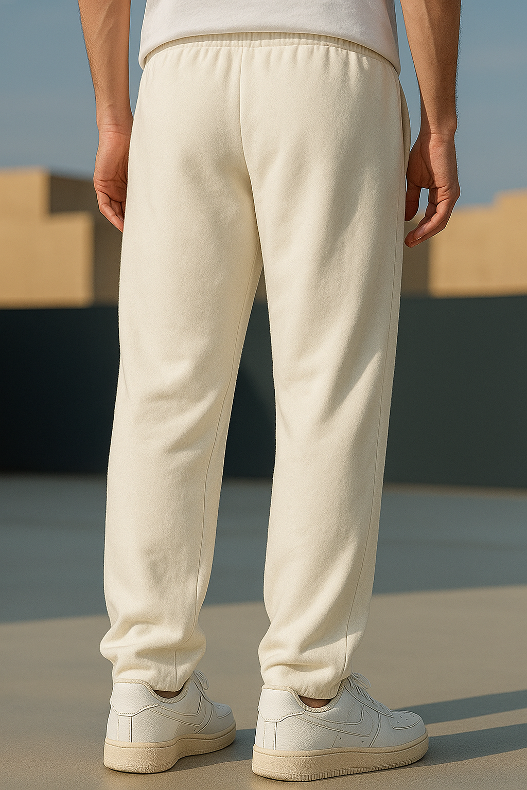 Off White Cotton Unisex Straight Fit Jogger Pants