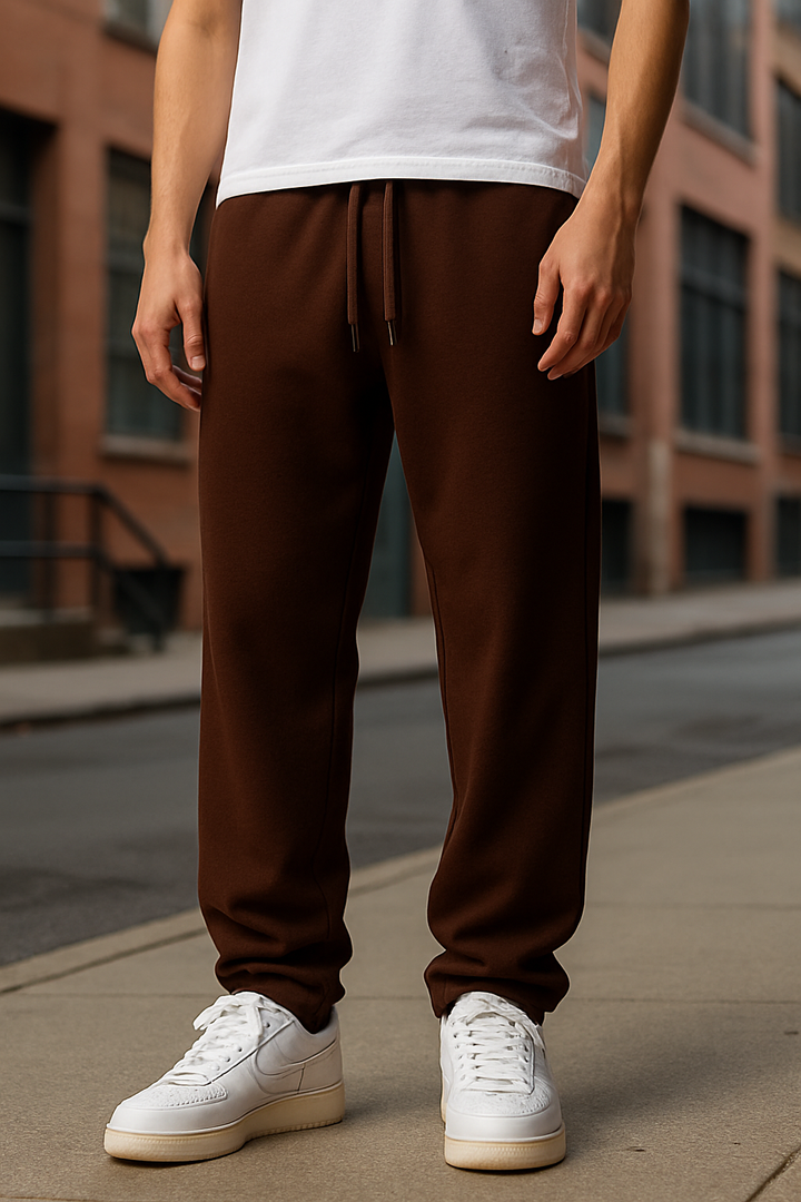 Brown Cotton Unisex Straight Fit Jogger Pants