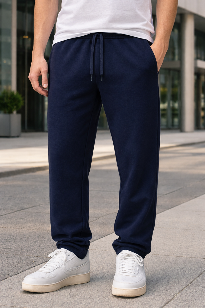 Navy Blue Cotton Unisex Straight Fit Jogger Pants