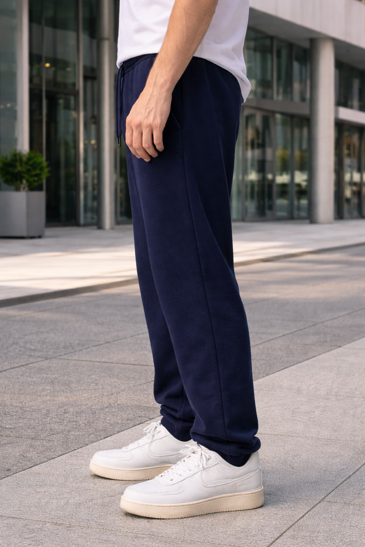 Navy Blue Cotton Unisex Straight Fit Jogger Pants