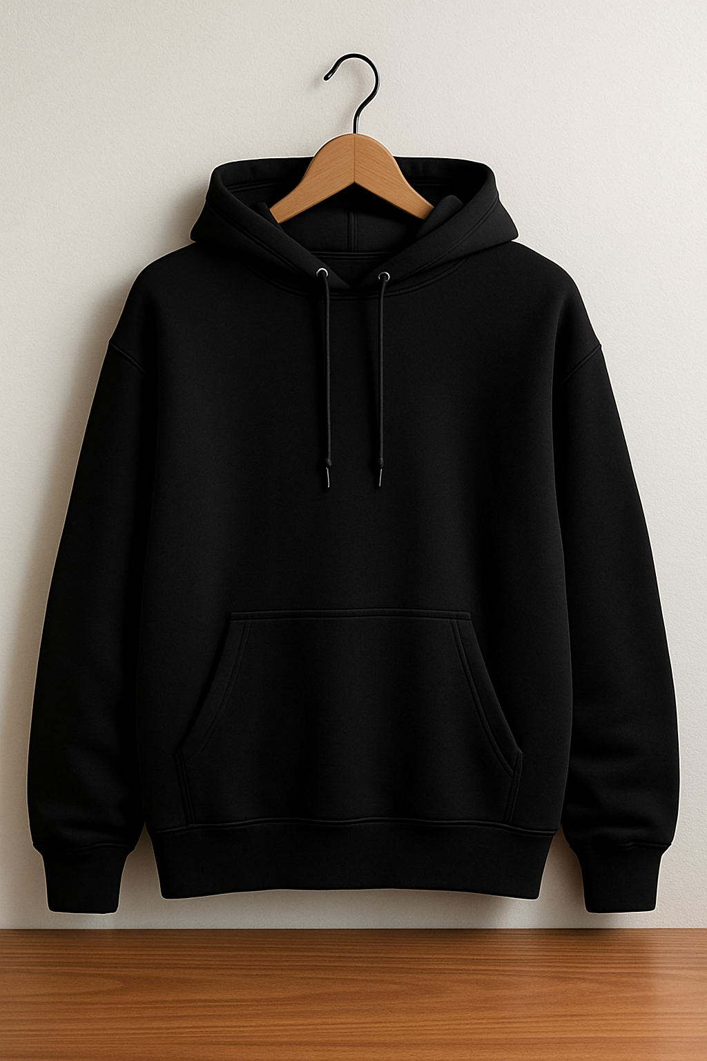 Black Plain Cotton Hoodie For Unisex - 350GSM Anti-Fade Fabric