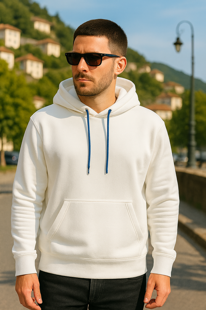 White Cotton Unisex Hoodie - 350GSM Anti-Fade Fabric