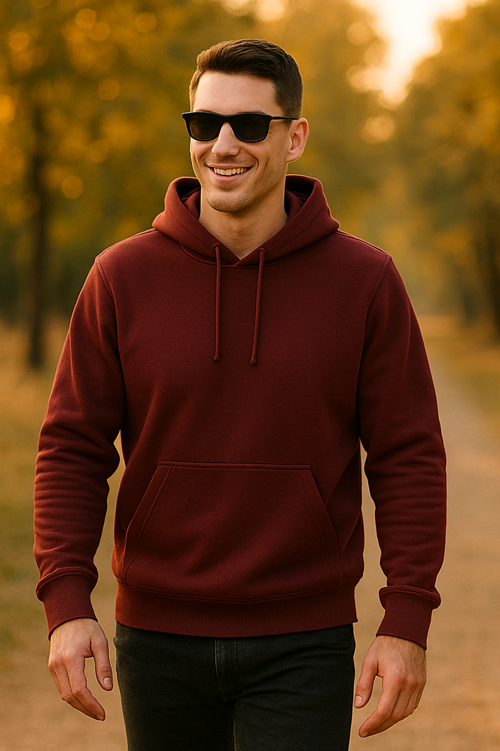 Maroon Plain Cotton Hoodie For Unisex - 350GSM Anti-Fade Fabric