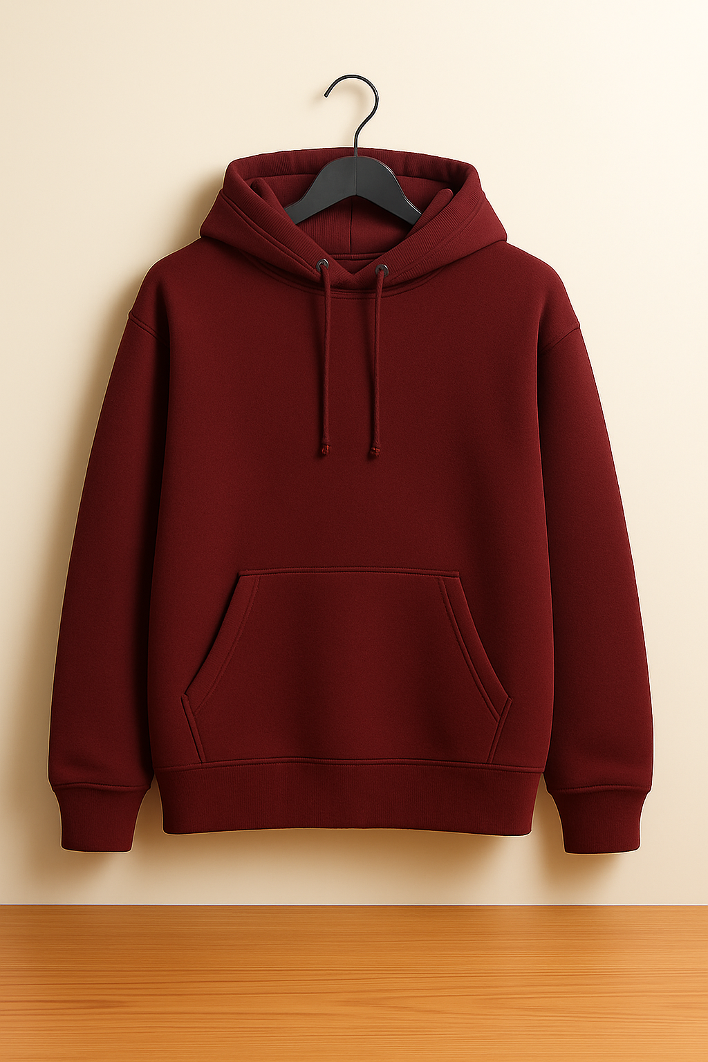 Maroon Plain Cotton Hoodie For Unisex - 350GSM Anti-Fade Fabric
