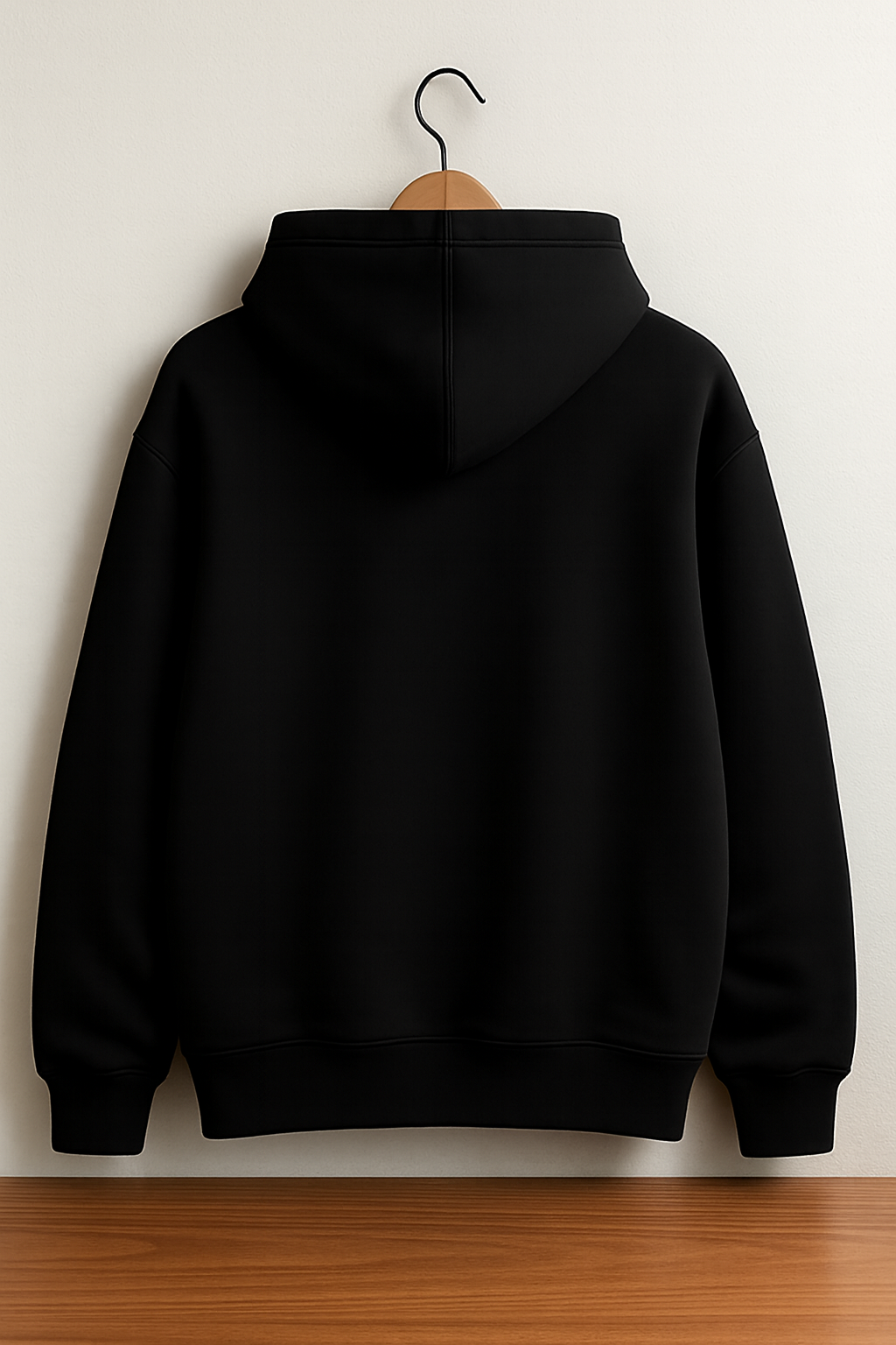 Black Plain Cotton Hoodie For Unisex - 350GSM Anti-Fade Fabric