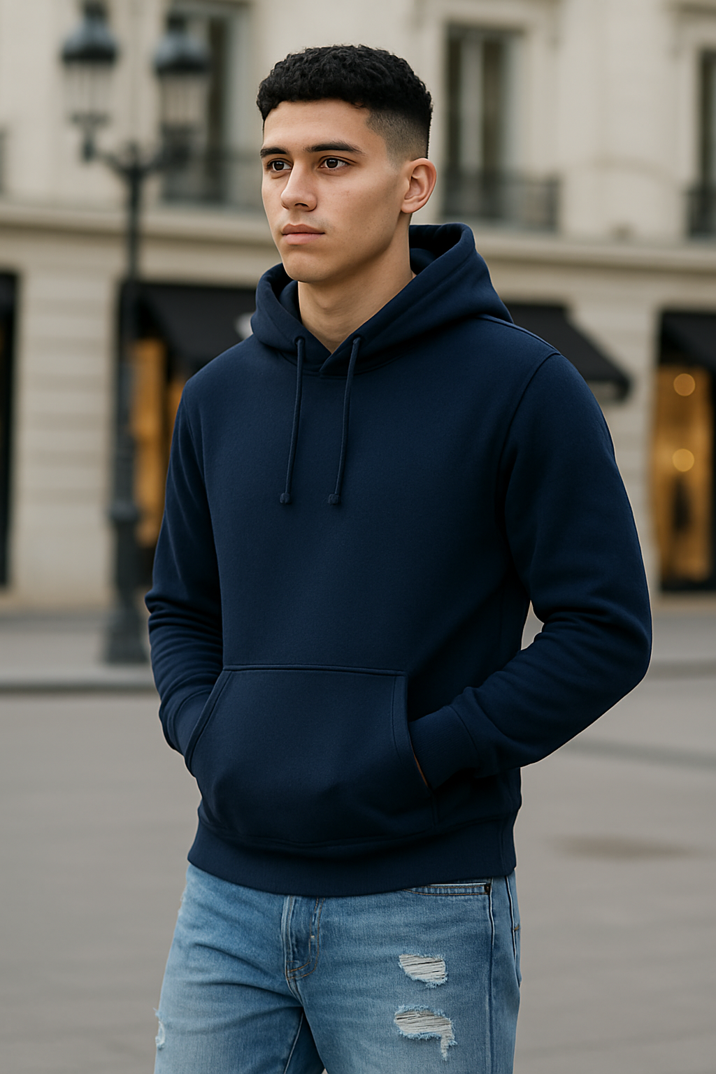 Navy Plain Cotton Hoodie For Unisex - 320GSM Anti-Fade Fabric