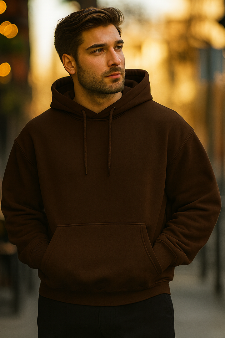Brown Cotton Unisex Hoodie - 350GSM Anti-Fade Fabric