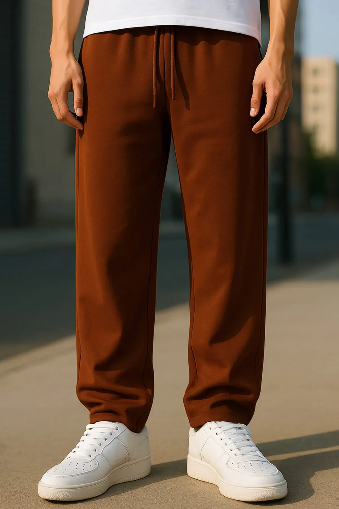 Brown Cotton Unisex Straight Fit Jogger Pants